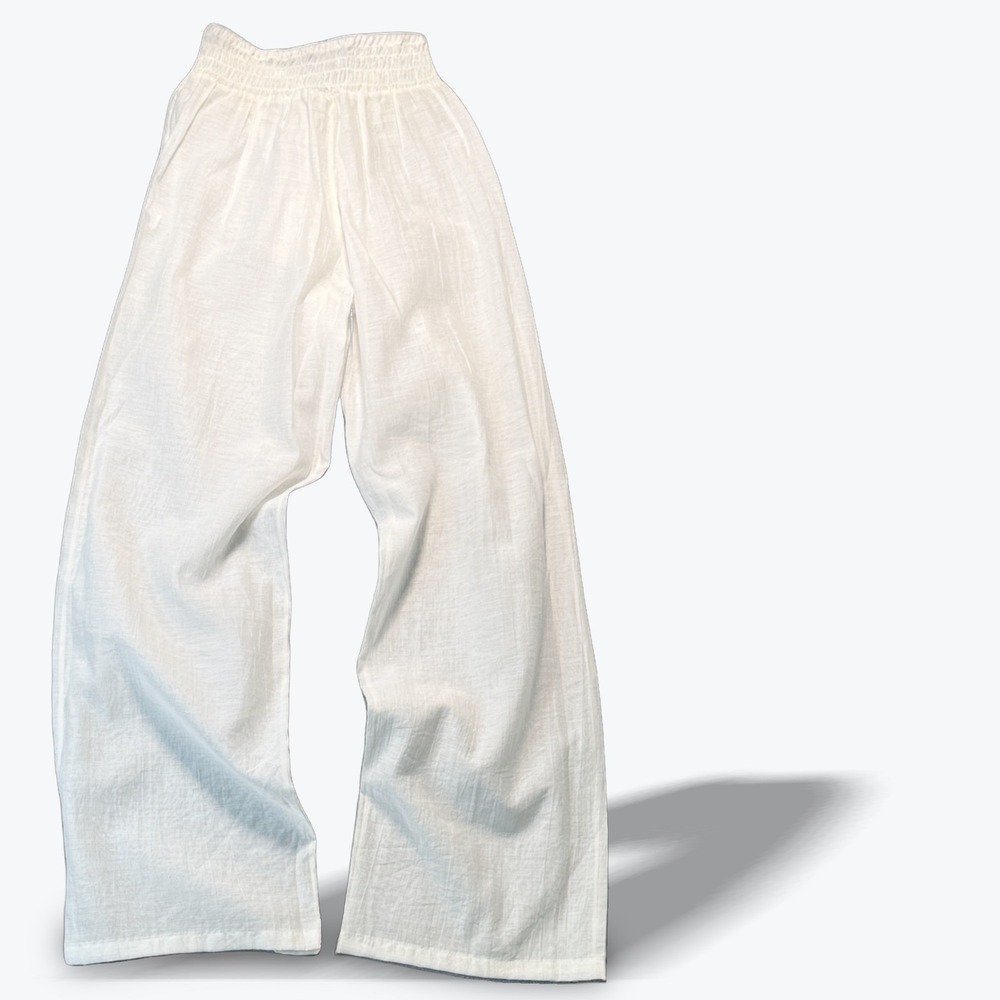 Cotton Gauze Wide Leg White Pants Crinkle Coastal Beach - Picture 3 of 9
